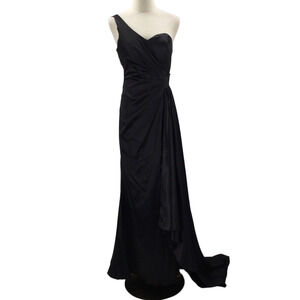 FORMAL SZ 4 S black satin one shoulder lace up gala prom party dress NEW B172